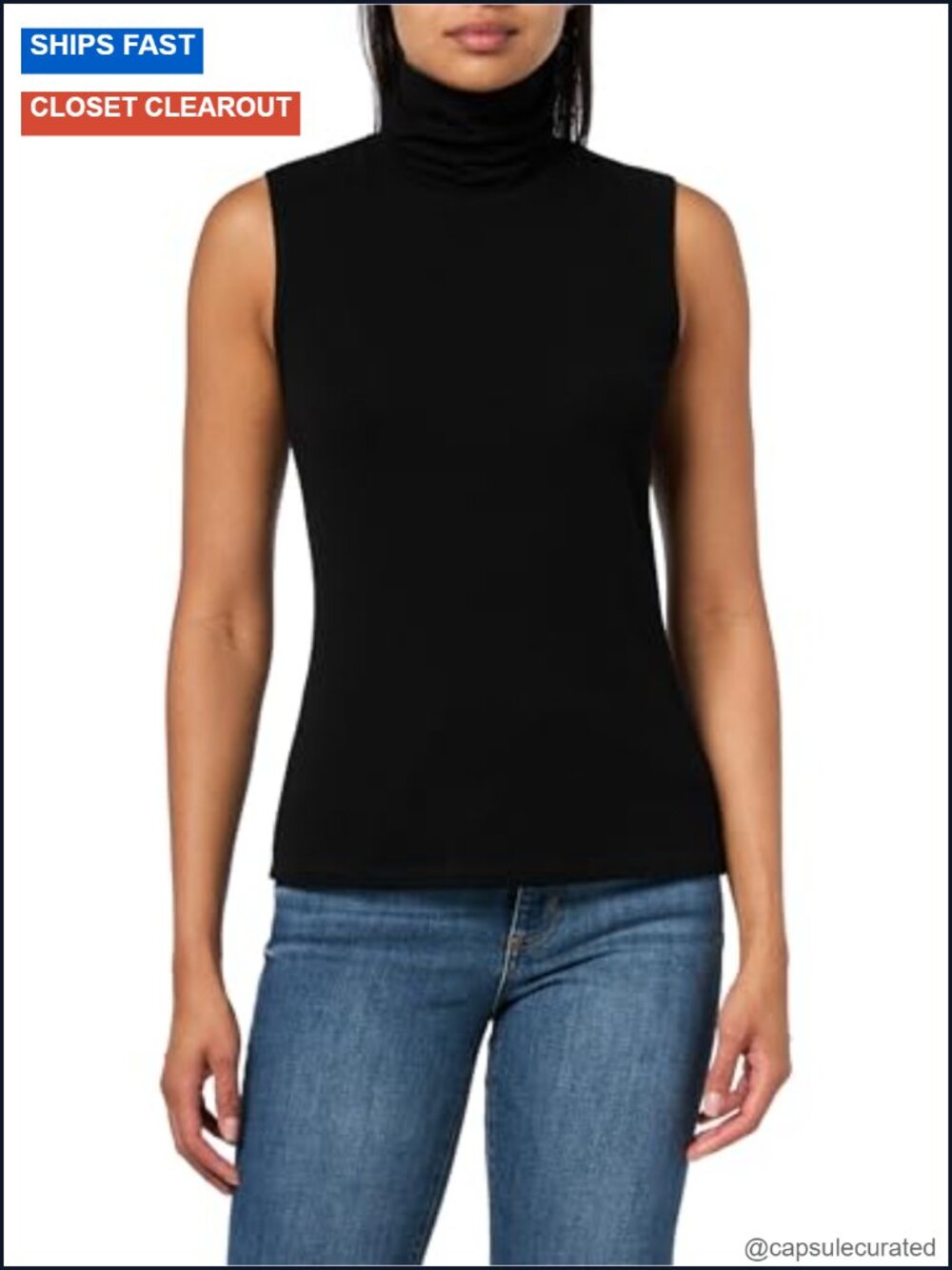 Slim-Fit Sleeveless Turtleneck Top 95% Viscose Pullover
